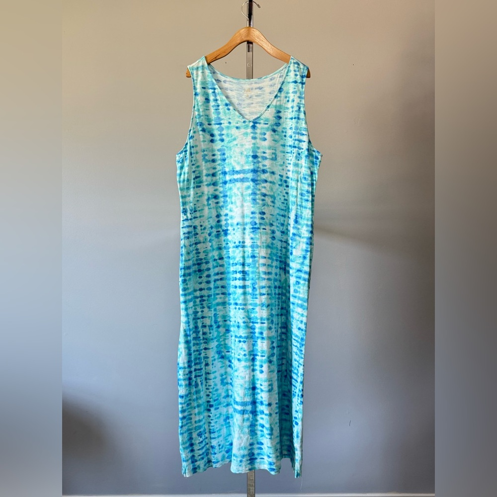 Belle by Kim Gravel Tie-Dye Slub Knit Maxi Dress Blue Aqua 1X